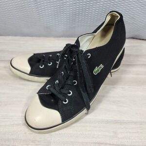LACOSTE Low Top Men's‎ Lace Up Black Sneakers Trainer Shoes Size 11 Retro Preppy
